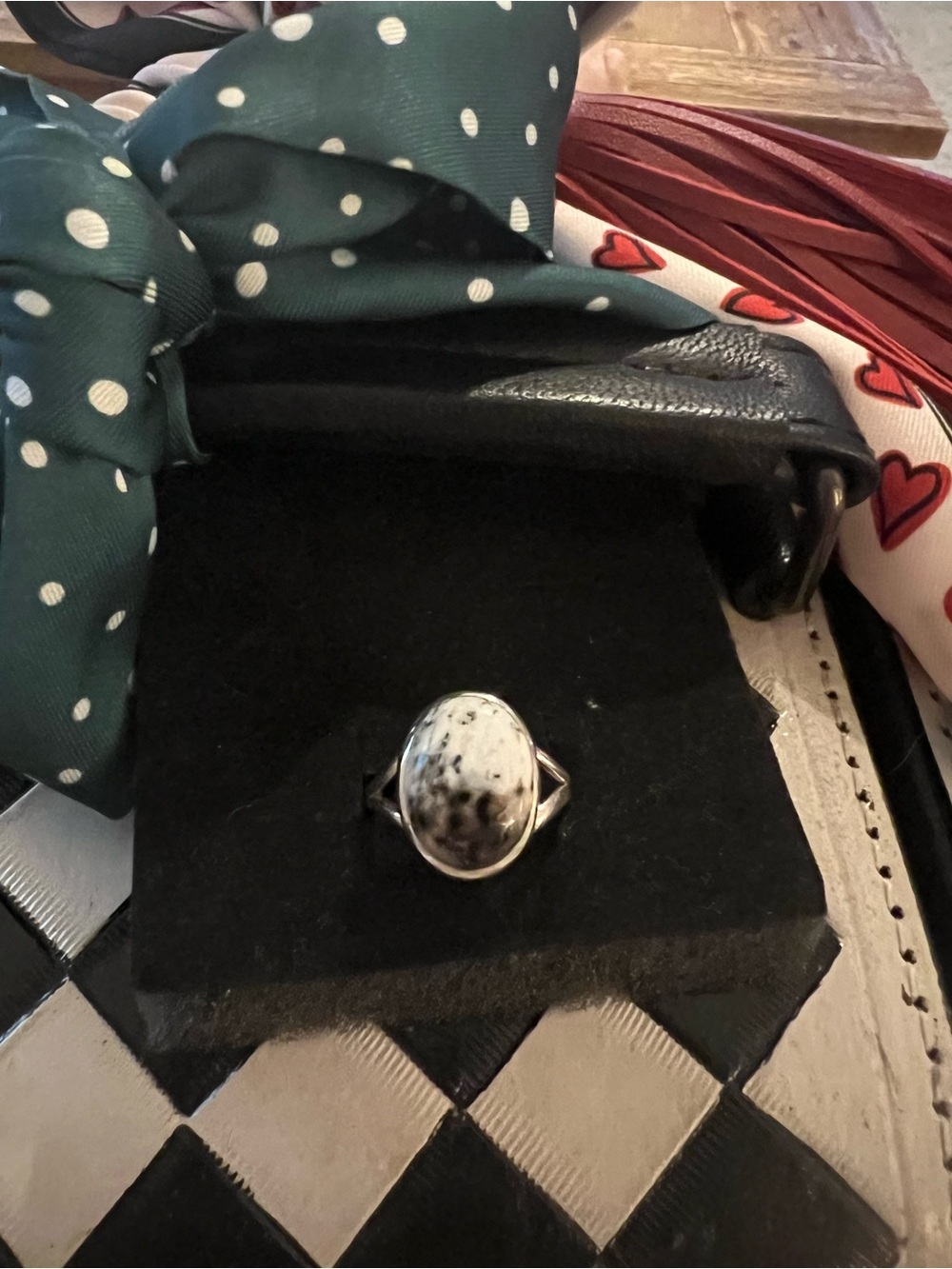 Sterling Silver Oval Black and White Stone Ring
